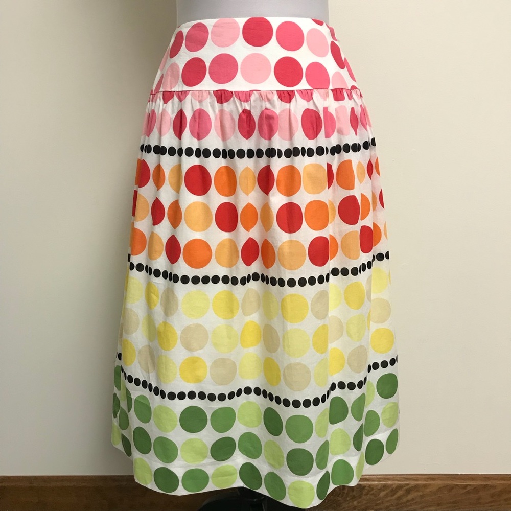 TALBOTS Sz 2 Rainbow Polka Dot A-Line Cotton Skirt